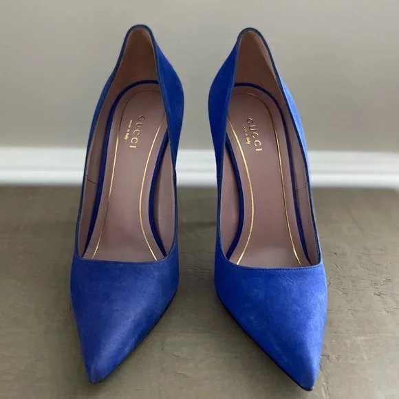 Gucci Blue Suede Pointed Toe Pumps Size 38.5 - Picture 6 of 16